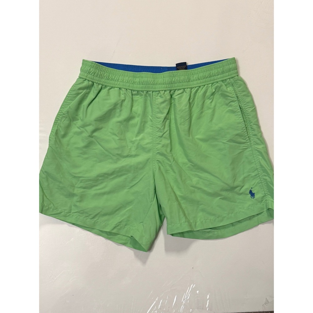 Polo Ralph Lauren Mens Lime Green Swim Trunks Blue Pony Logo Mesh Lining Medium